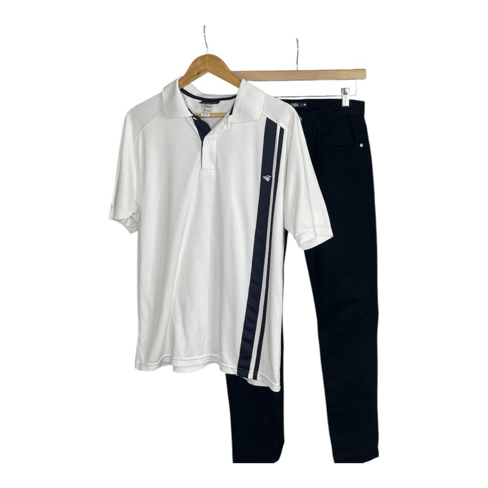 Inesis White and Black Striped Polo Golf Shirt M - Picture 3 of 7